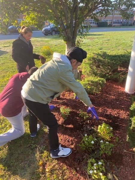 W.T. Clarke High School students plant vibrant, colorful flowers